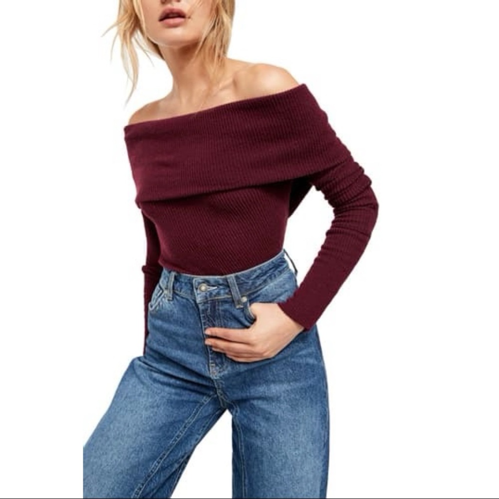 Free People Snowbunny Off Shoulder Top Wine Size S